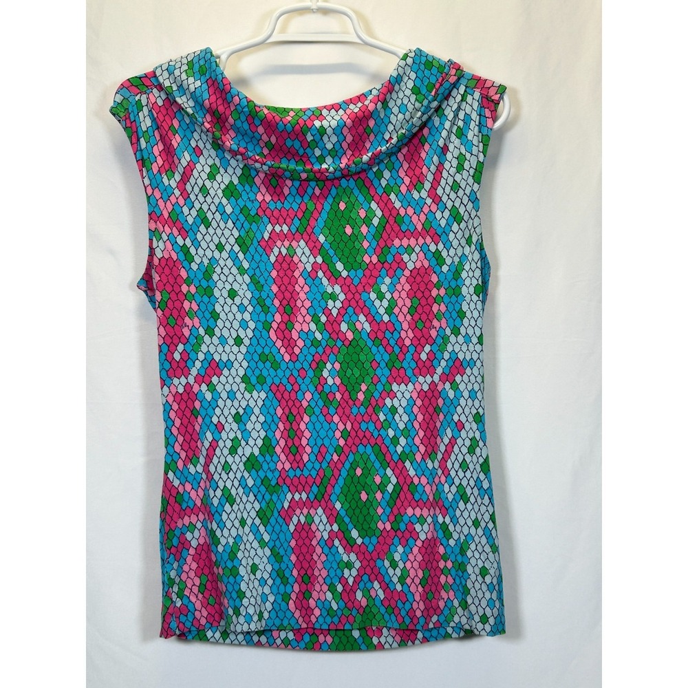 Lilly Pulitzer‎ Top Tee Blouse Sleeveless Cowl Neck Pink Blue Rayon Soft Small